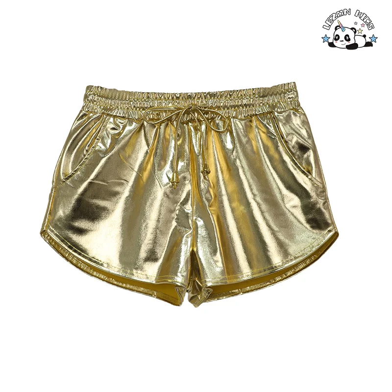 LEZONKIDS - Customized Metallic Fabric Kids Shorts High Waist Toddler Baby Solid Color Casual Girls Shorts